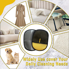 NoWoof electrostatic glove in action shows hair lifting across fabric surfaces for quick cleanup