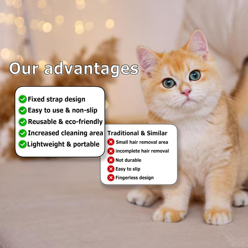 NoWoof pet hair remover glove in use for dog and cat fur on upholstery