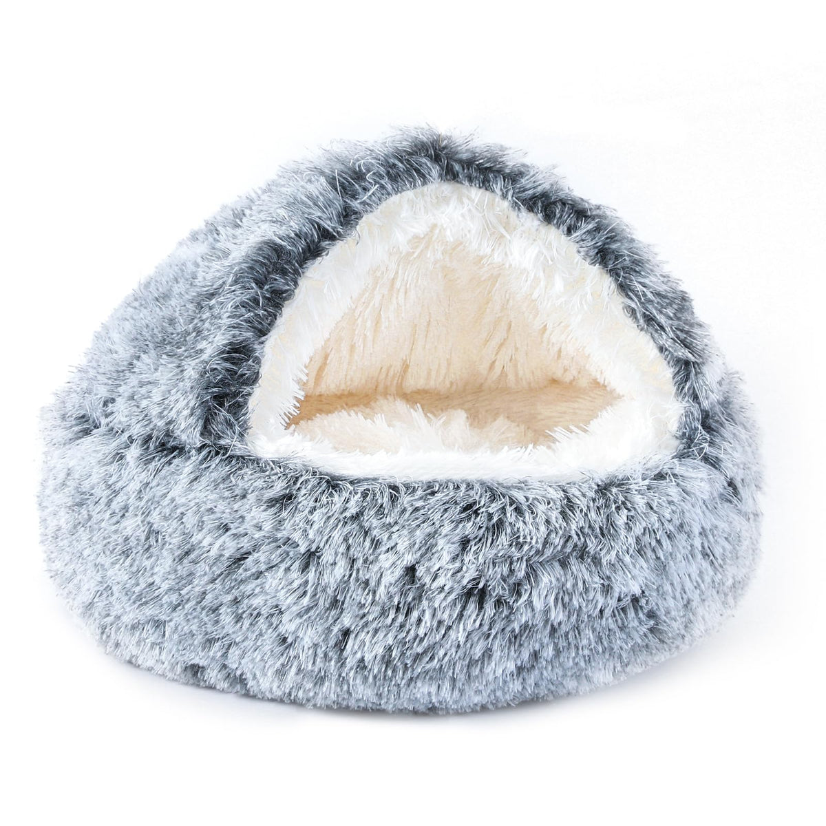 NOYAL round hooded donut bed close-up of plush fabric for warmth and comfort.