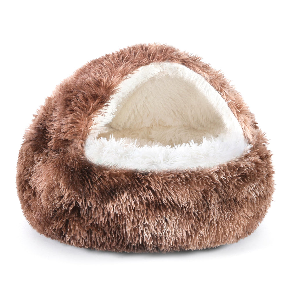 NOYAL Round Hooded Donut Bed close-up showing ultra-soft plush warmth for cozy naps.