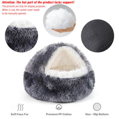 NOYAL round hooded donut bed cover detail highlights den-like shelter.