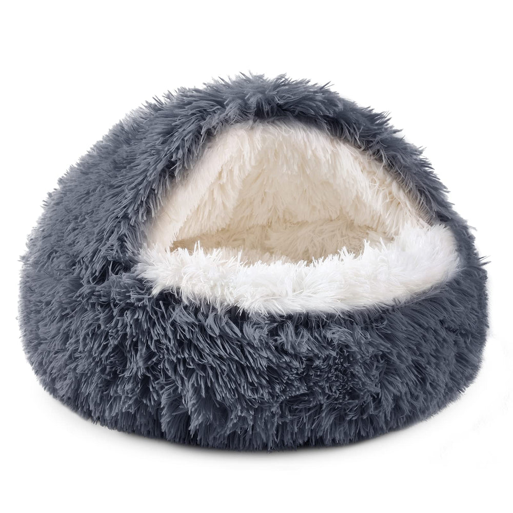 NOYAL round hooded donut bed with cover offers a secure, cozy retreat.