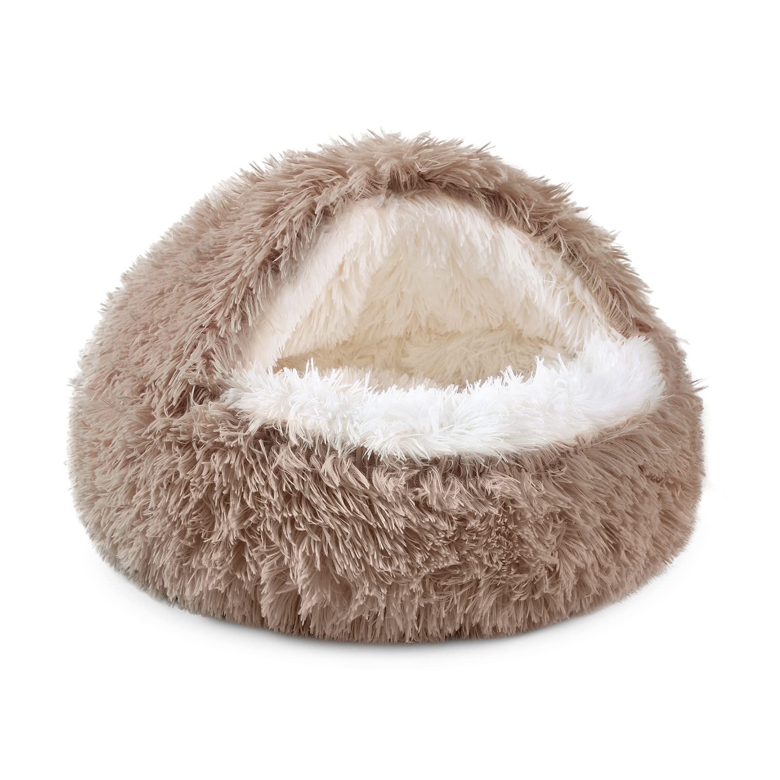 NOYAL round hooded donut bed front view shows cozy den-style comfort for small to medium pets.