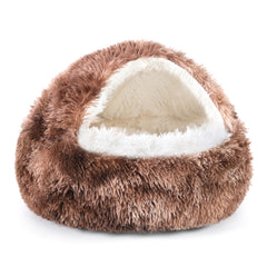 NOYAL Round Hooded Donut Bed front view highlights den-like comfort for anxious pets