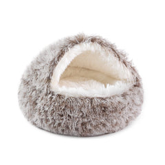 NOYAL Round Hooded Donut Bed front view showing cozy den-like design for anxious pets