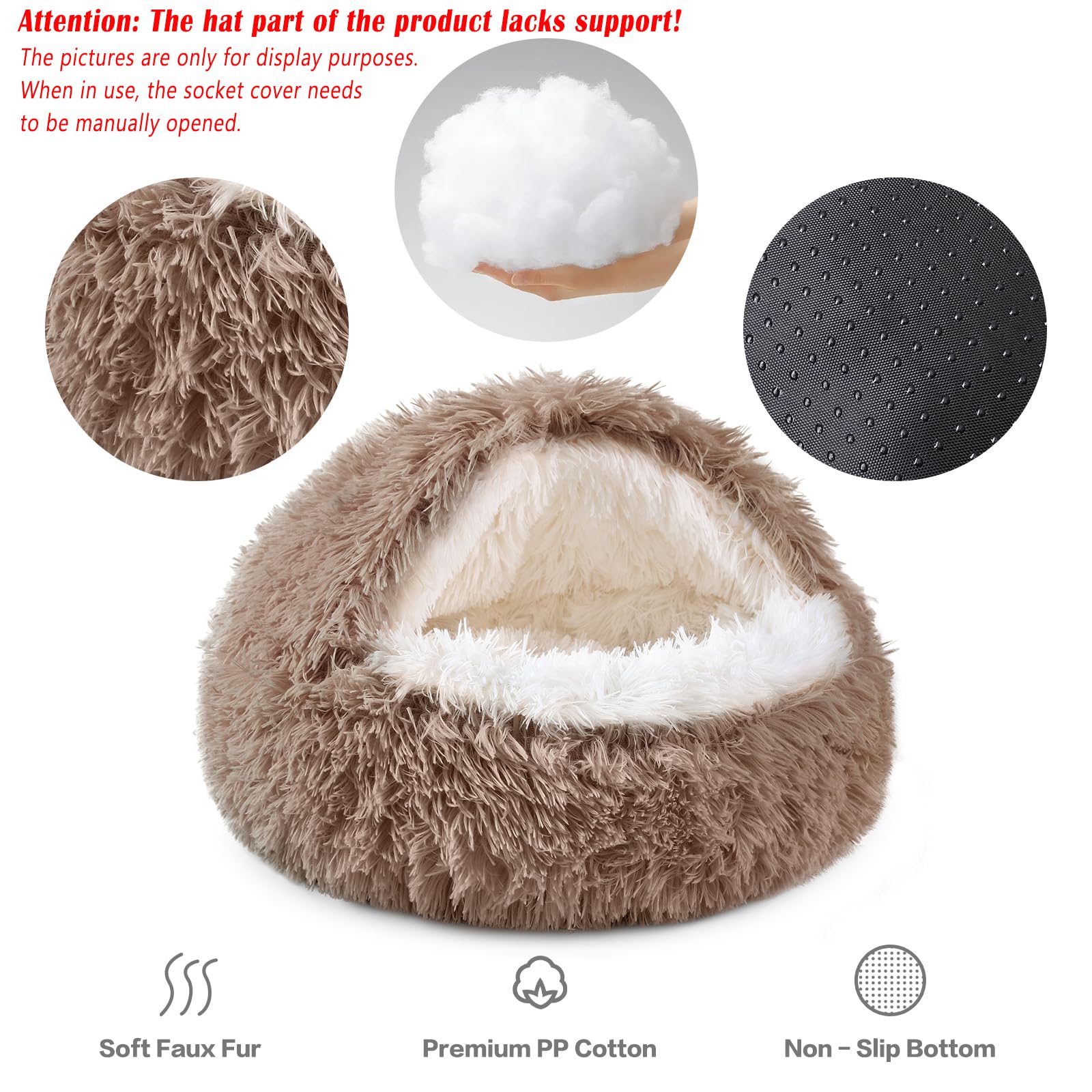 NOYAL round hooded donut bed side view highlights secure den-like nesting.