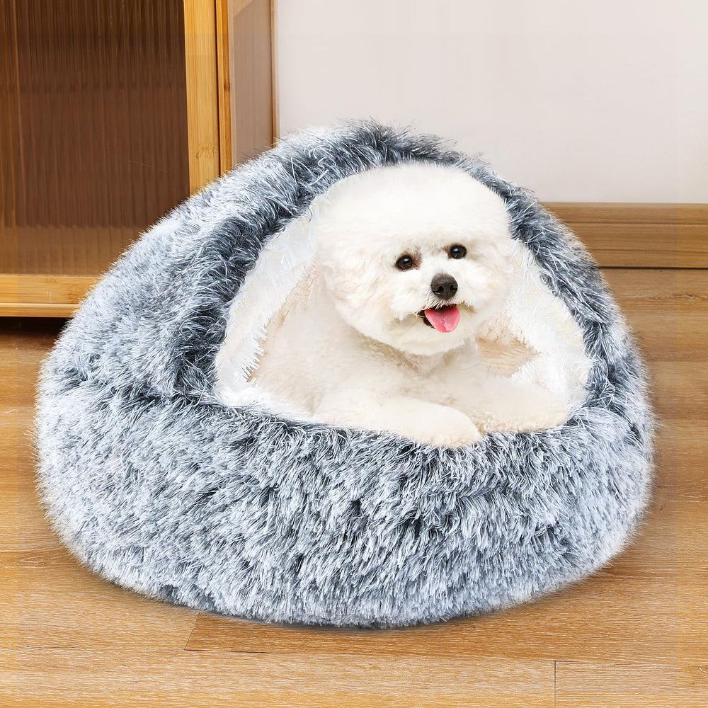 NOYAL Round Hooded Donut Bed ultra-soft plush delivers year-round comfort for lounging and naps.