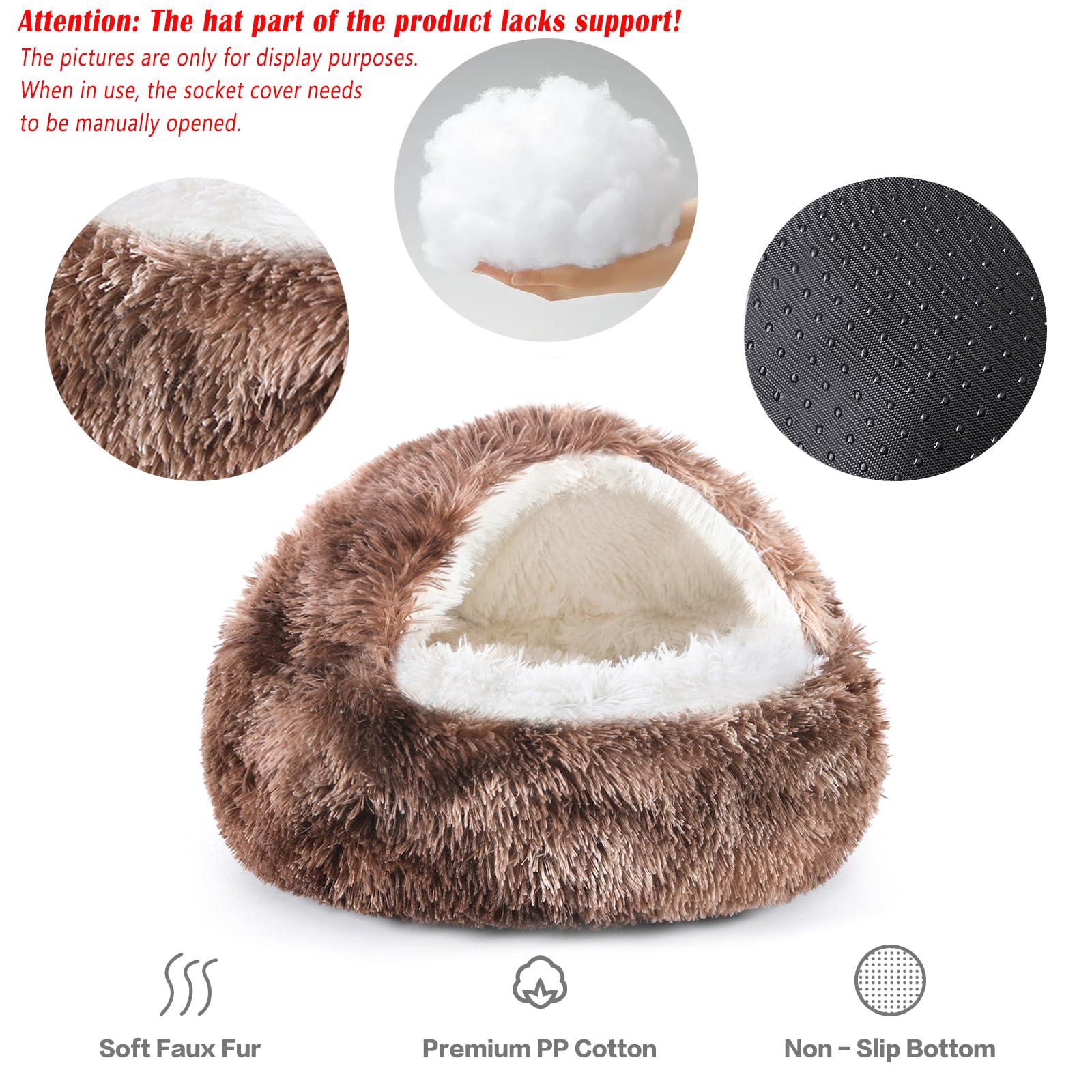 NOYAL Round Hooded Donut Bed on waterproof base keeps floors clean and protected.
