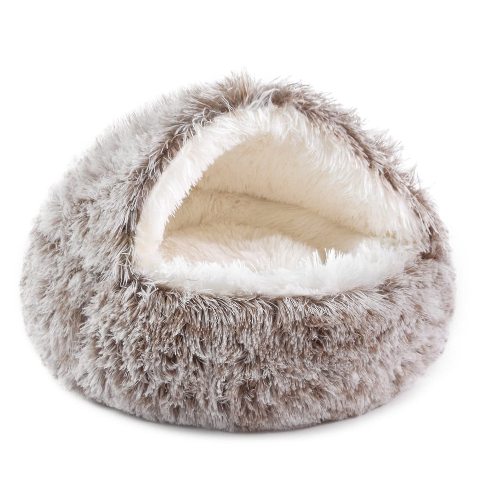Noyal round hooded donut bed cover closeup highlights cozy retreat and secure sleep.