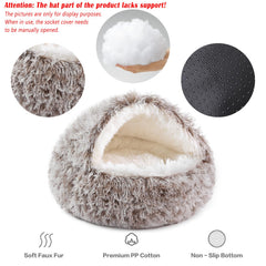 Noyal round hooded donut bed interior snug illustrates burrow-safe, comforting space.
