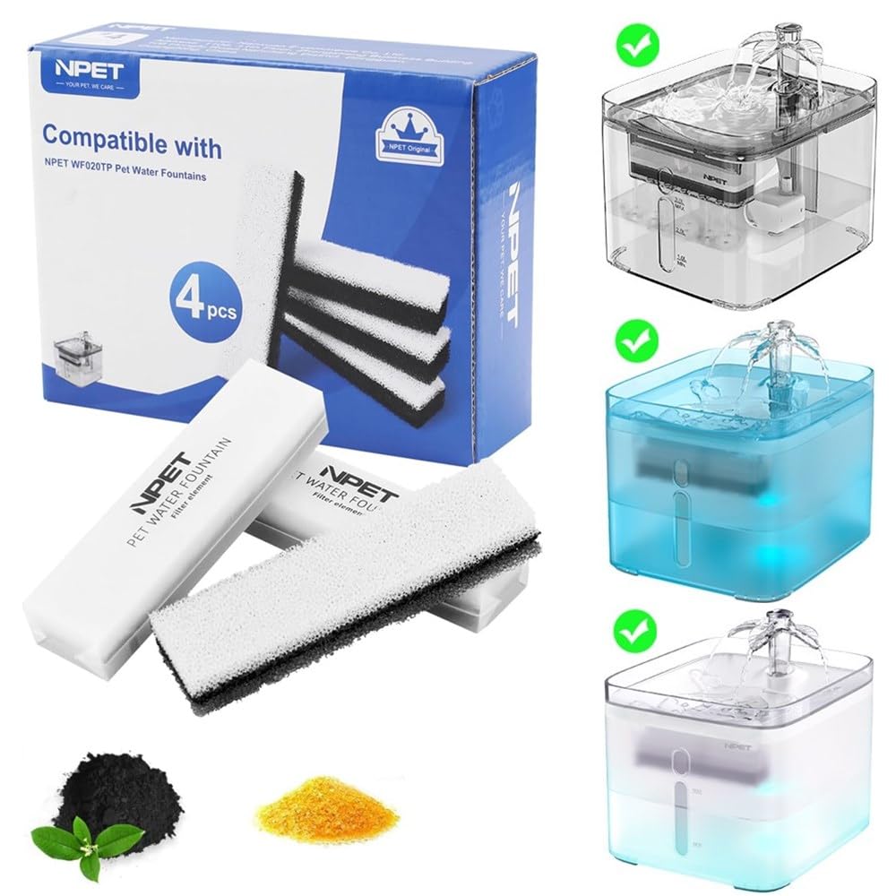 NPET WF020TP four-pack filters; easy replacement for fresh pet drinking water.