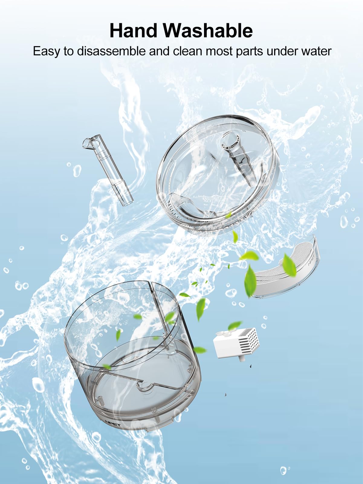 NPET WF050TP cat drinking water scene highlights hydration convenience.