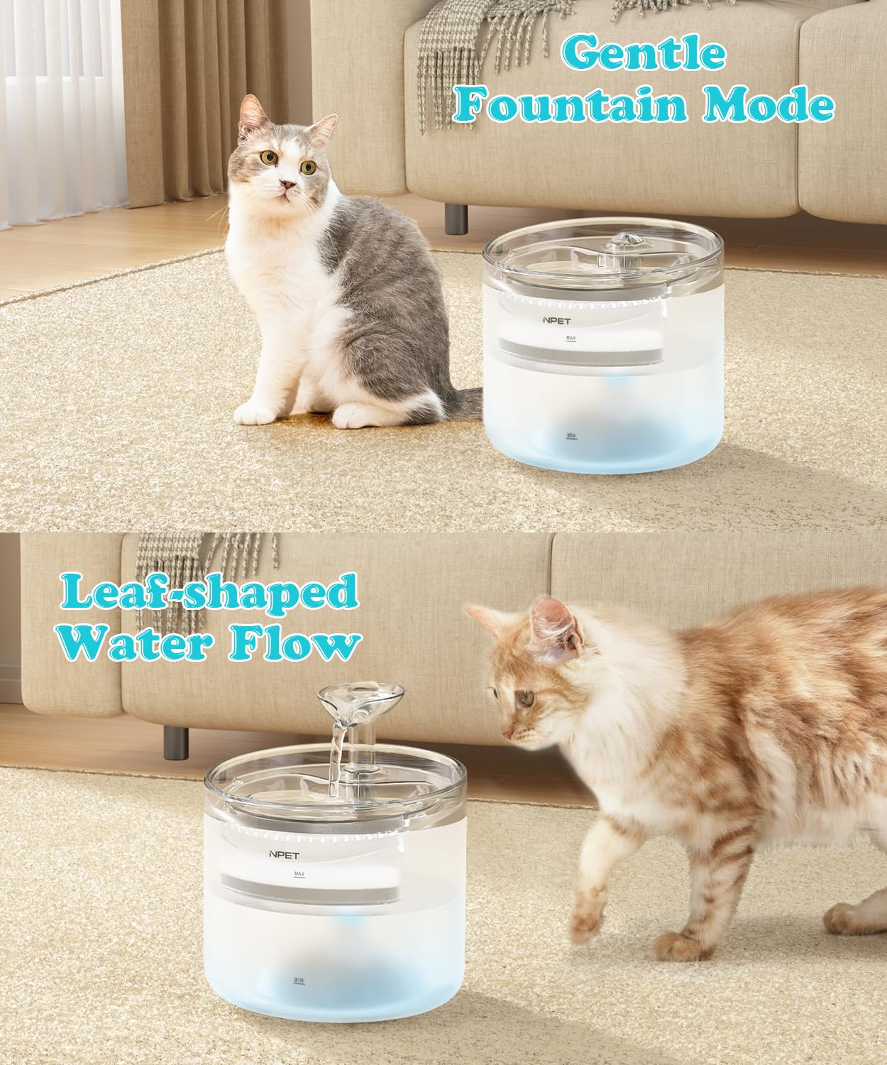 NPET WF100 bottom suction pump and LED light highlight quiet operation