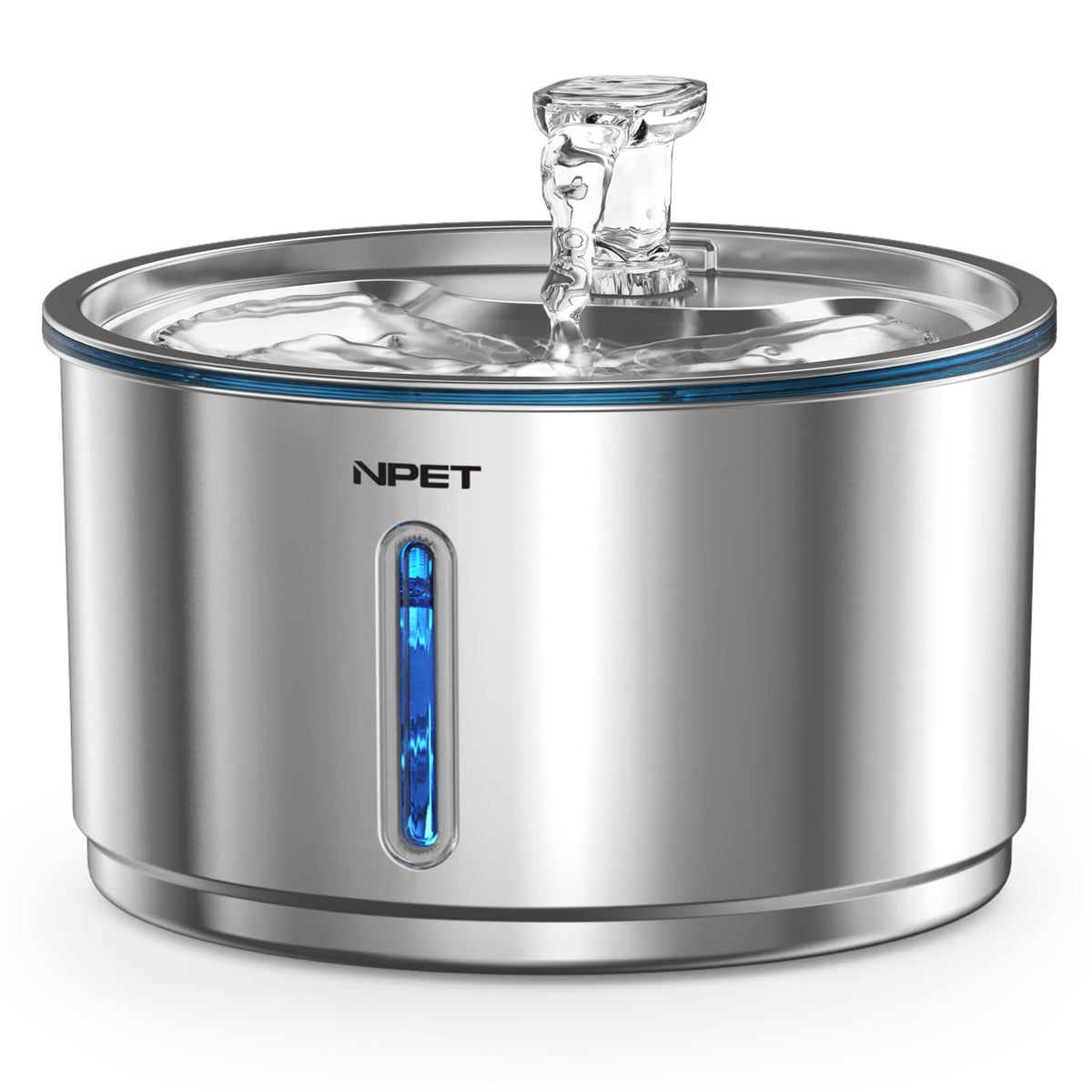 NPET WF210Plus front view shows stainless steel fountain for easy pet hydration.