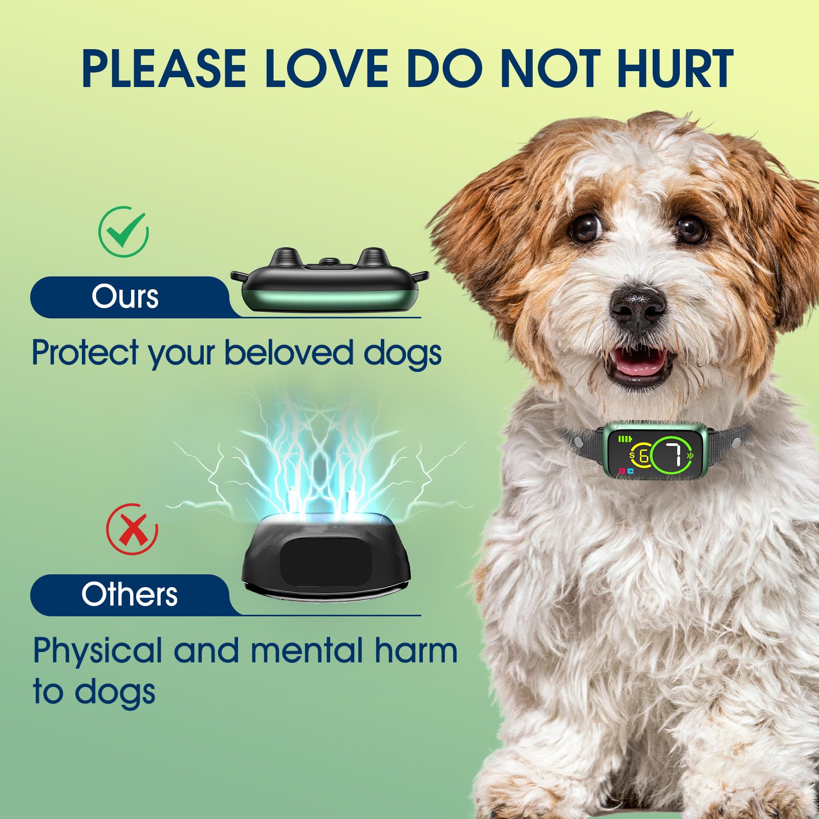 NQQHNN smart dog bark collar close view highlights lightweight design benefits.