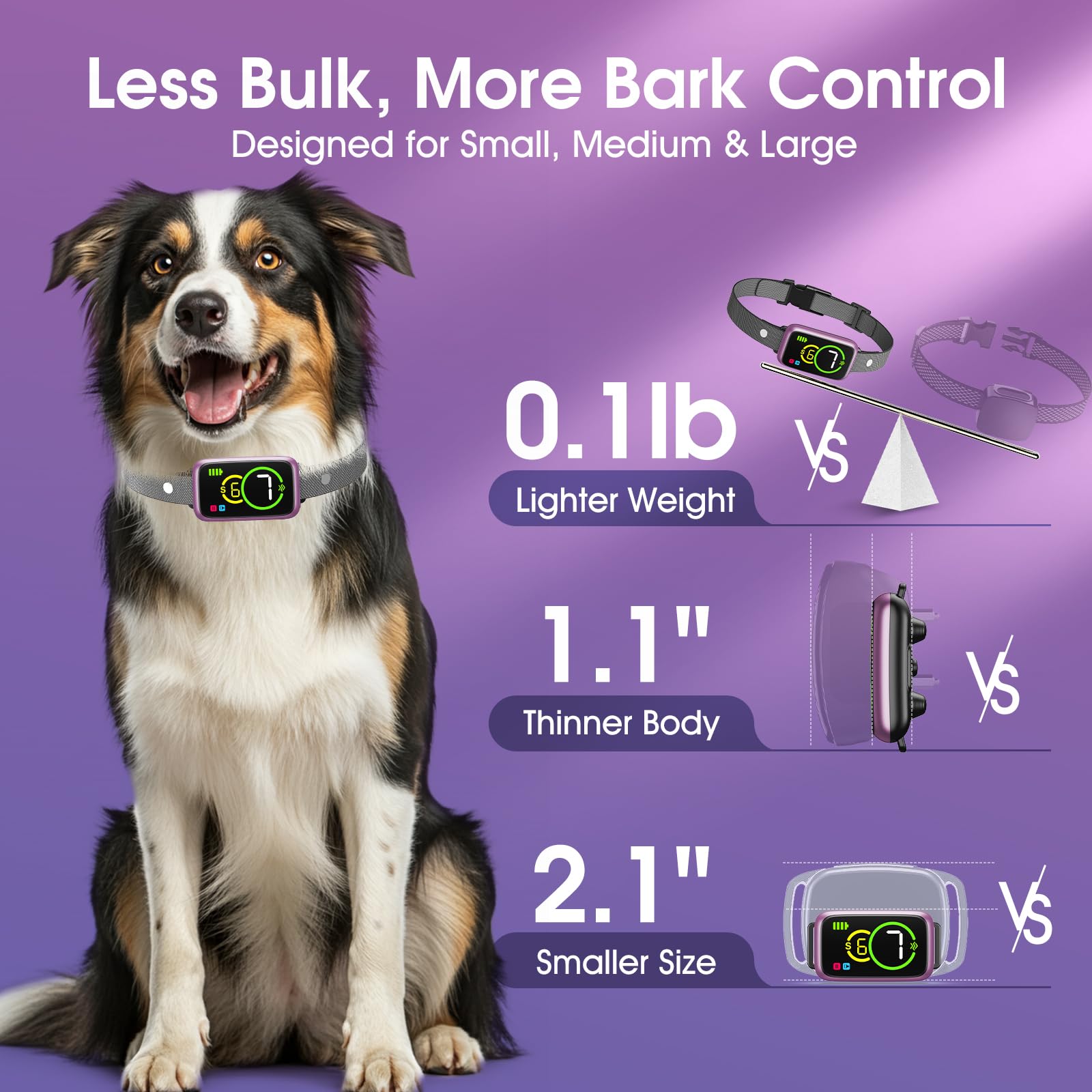 NQQHNN Smart Dog Bark Collar with 7 sensitivity levels adapts to each dog's temperament.