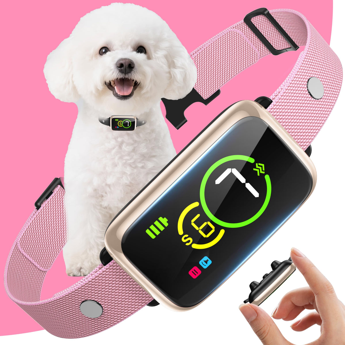 NQQHNN Smart Dog Bark Collar shows gentle beep and vibration training for peaceful walks.