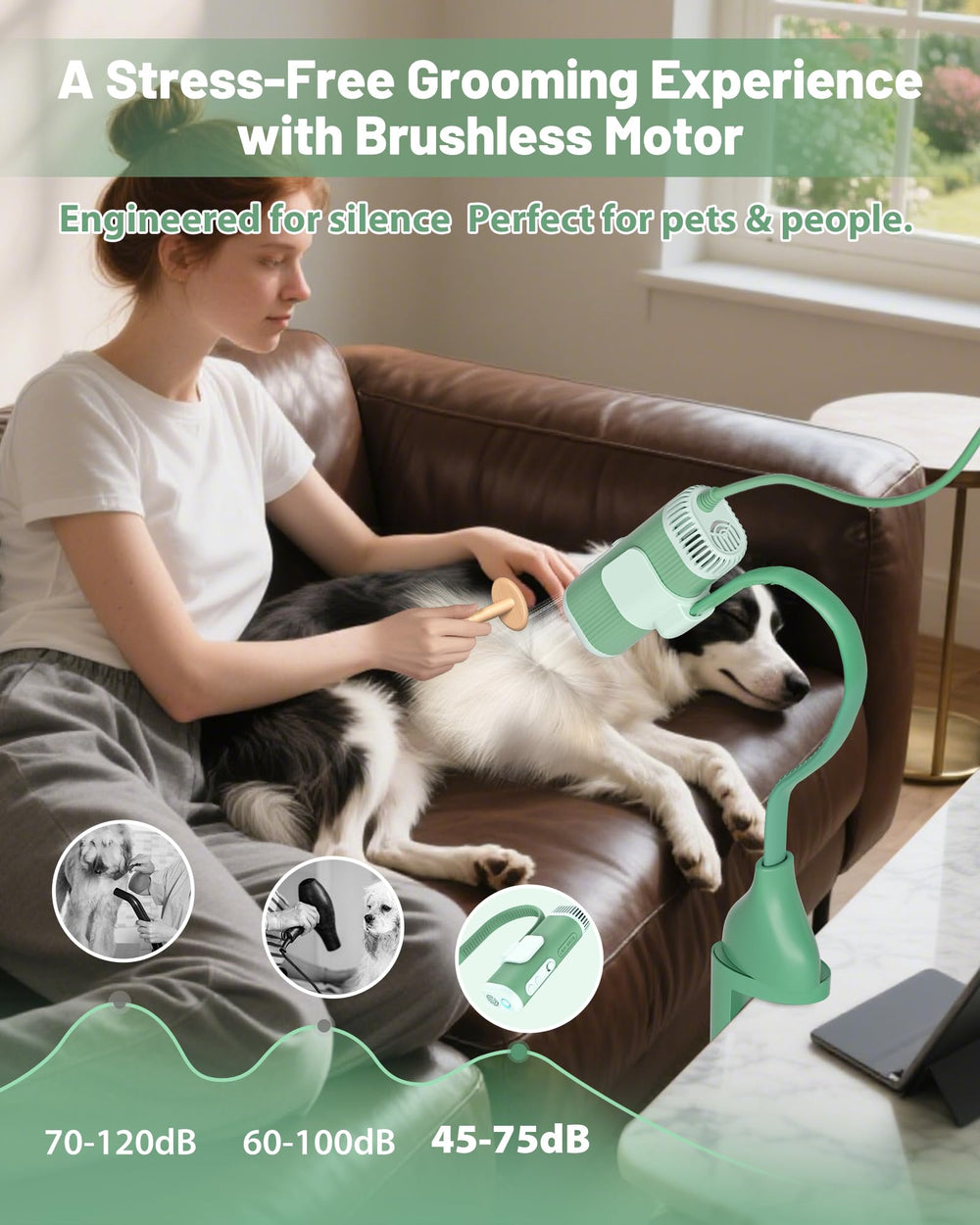 NRYDEPET 950W brushless motor delivers powerful, fast-drying performance.