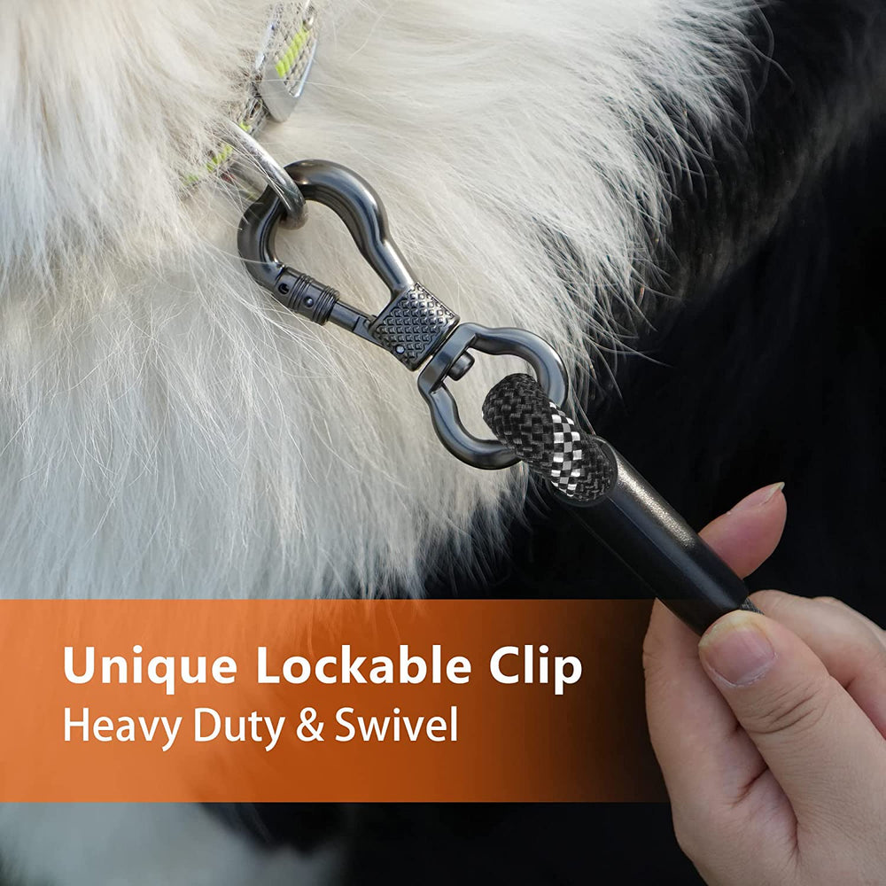 NTR leash shows lockable bone hook for secure tethering.