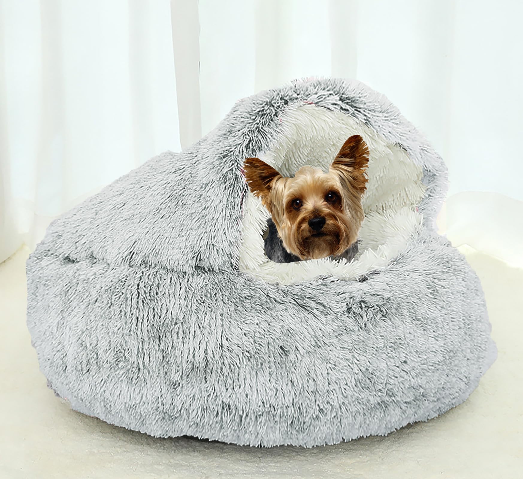 NTUQCAW dog cave bed with closed hood for a cozy retreat.