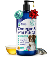 NuLife Liquid Fish Oil for Dogs with pump dispensing for easy daily omega-3 dosing.