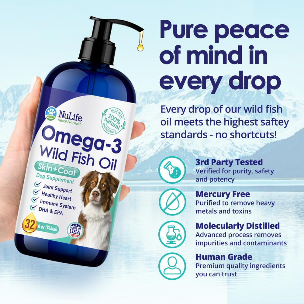 NuLife Liquid Fish Oil coat shine visualization supporting a soft, healthy coat.