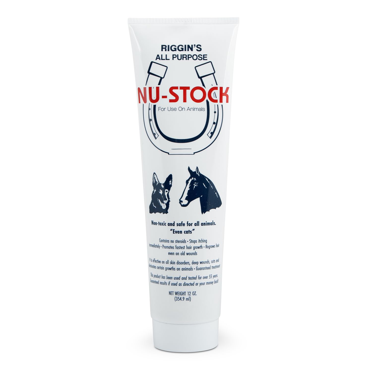 Nu-Stock Wound Cream label closeup showing non-toxic safety for all animals.