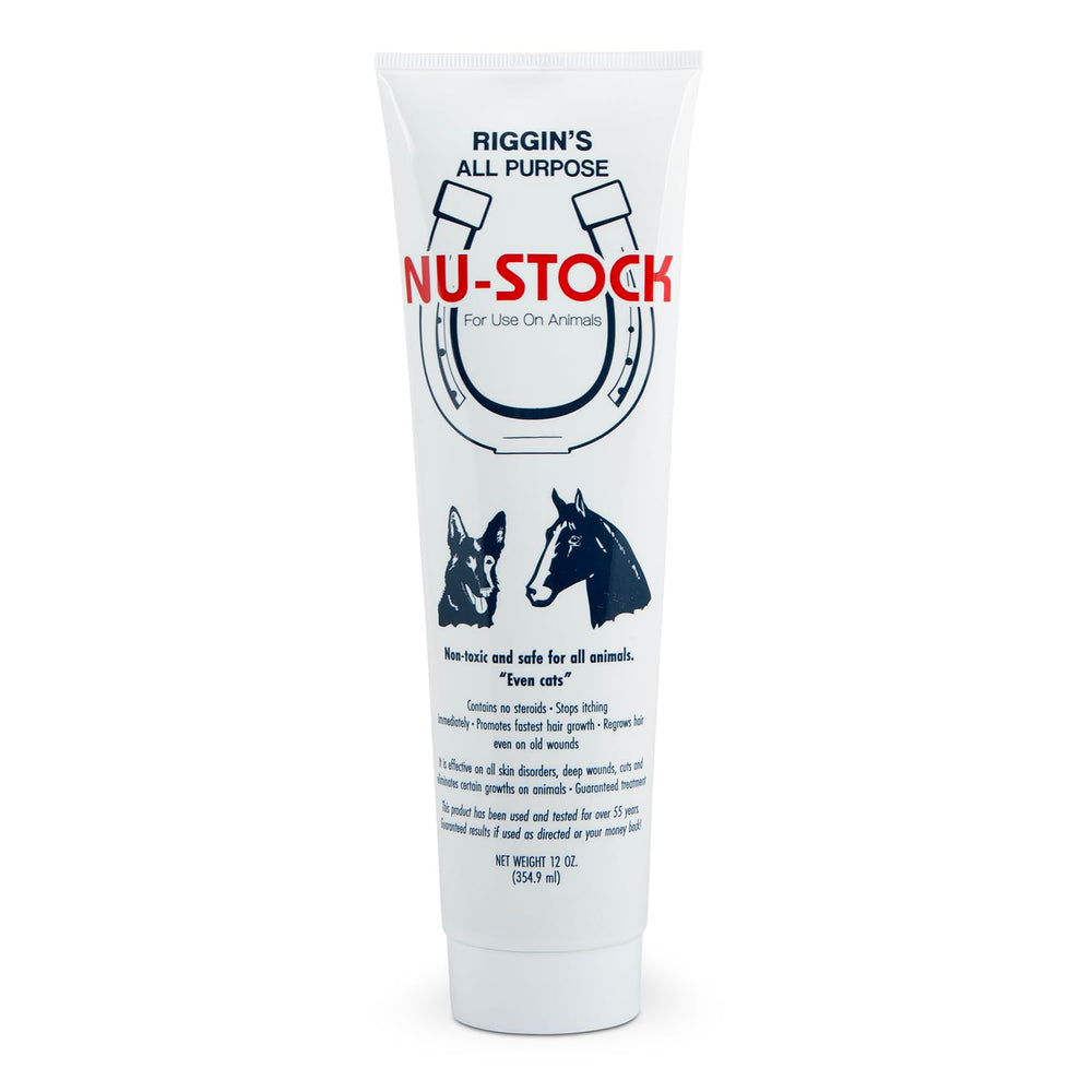 Nu-Stock Wound Cream label closeup showing non-toxic safety for all animals.