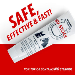 Nu-Stock Wound Cream applied to a dog's paw for quick comfort.