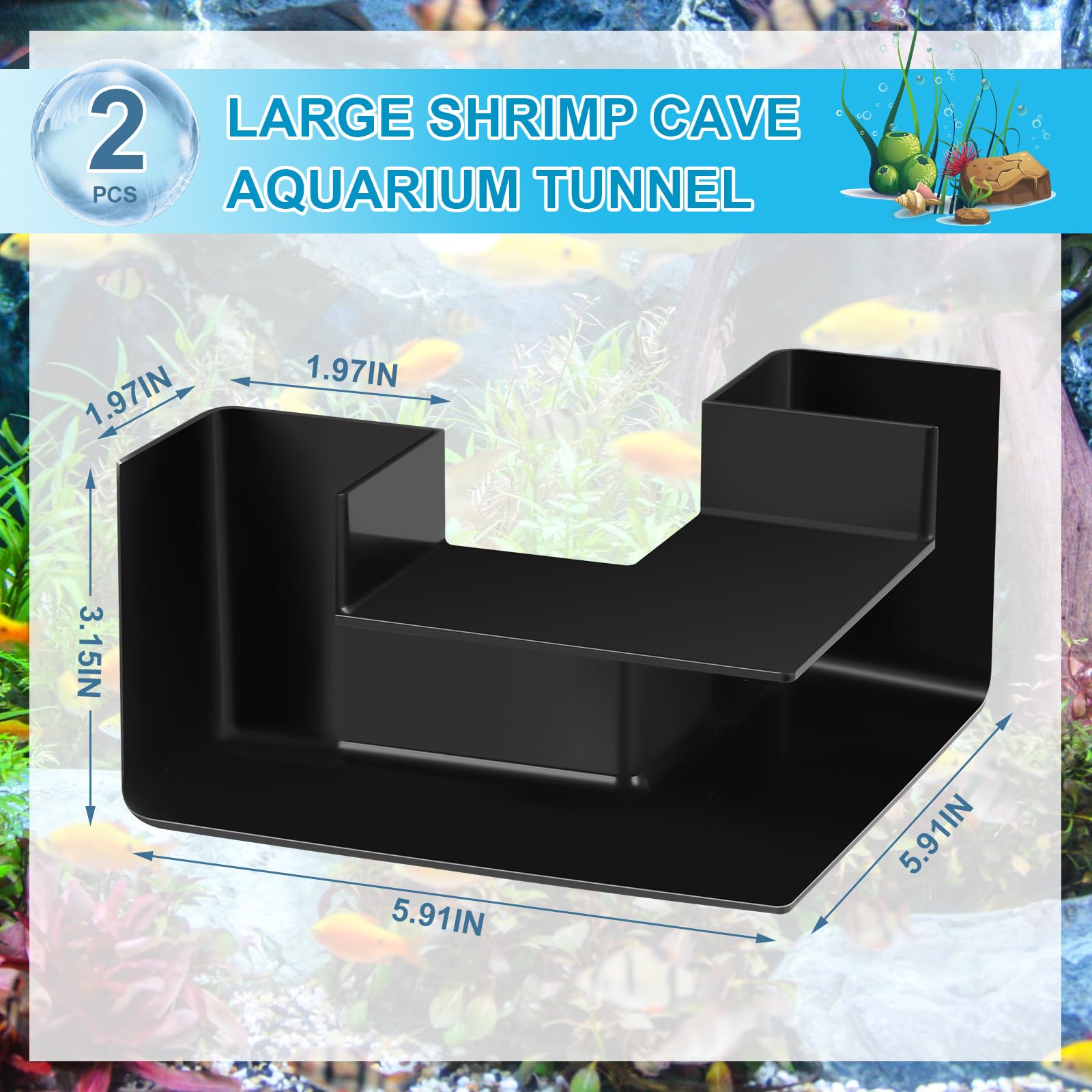 Nuanchu aquarium underground tunnel black side view for naturalistic hideouts.