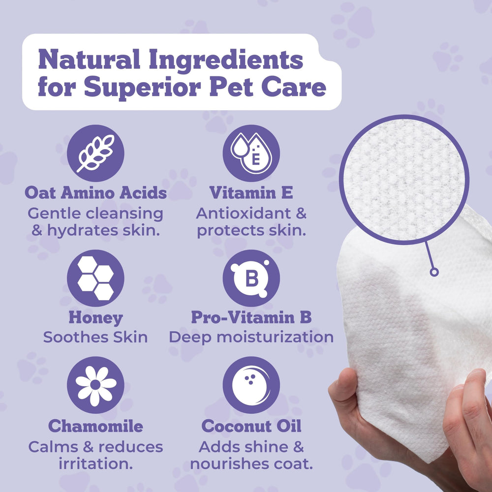 Nuesta Pets XL Lavender Vanilla wipes thick texture—thorough cleaning in one swipe.