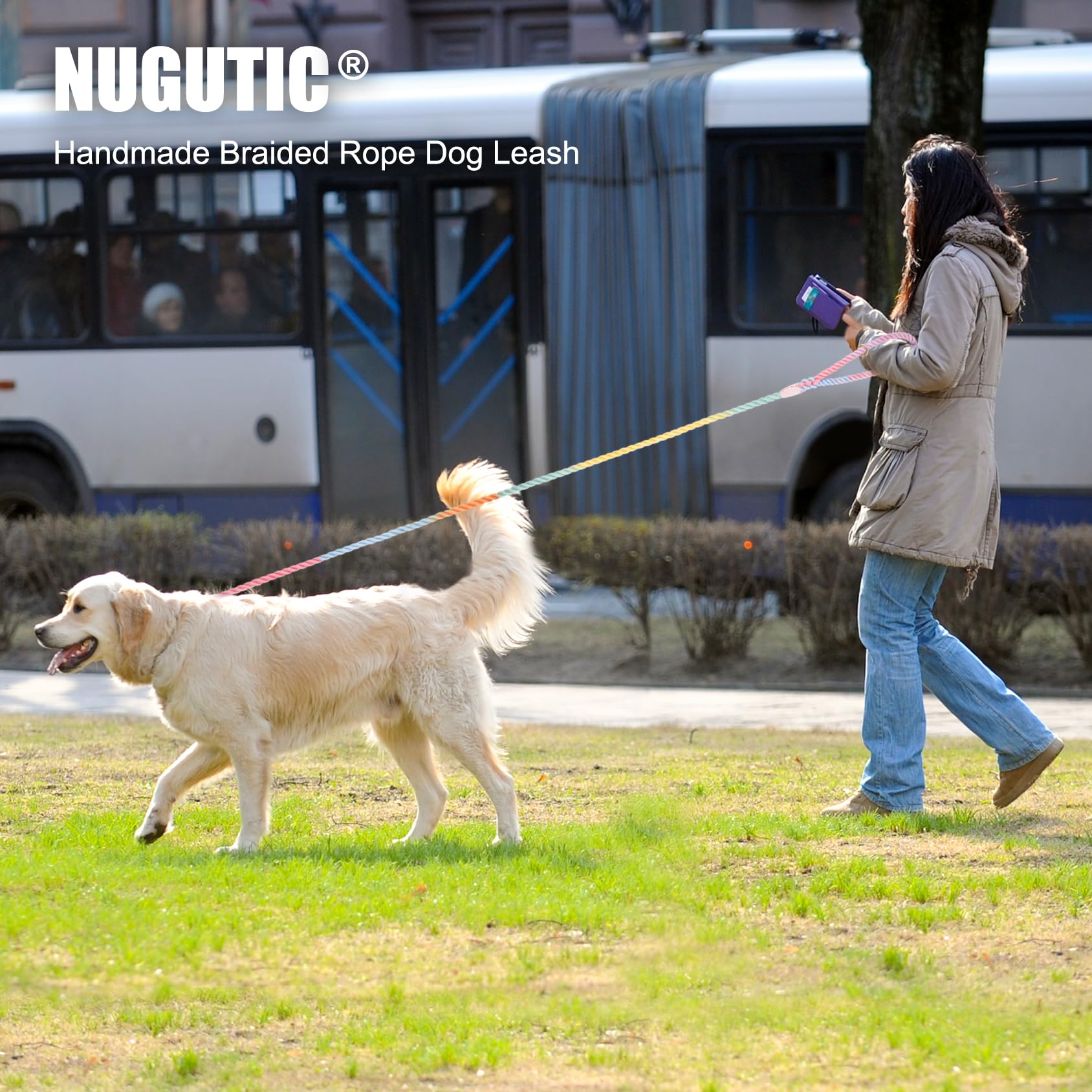 NUGUTIC dog leash Dark Green shown on forest trail
