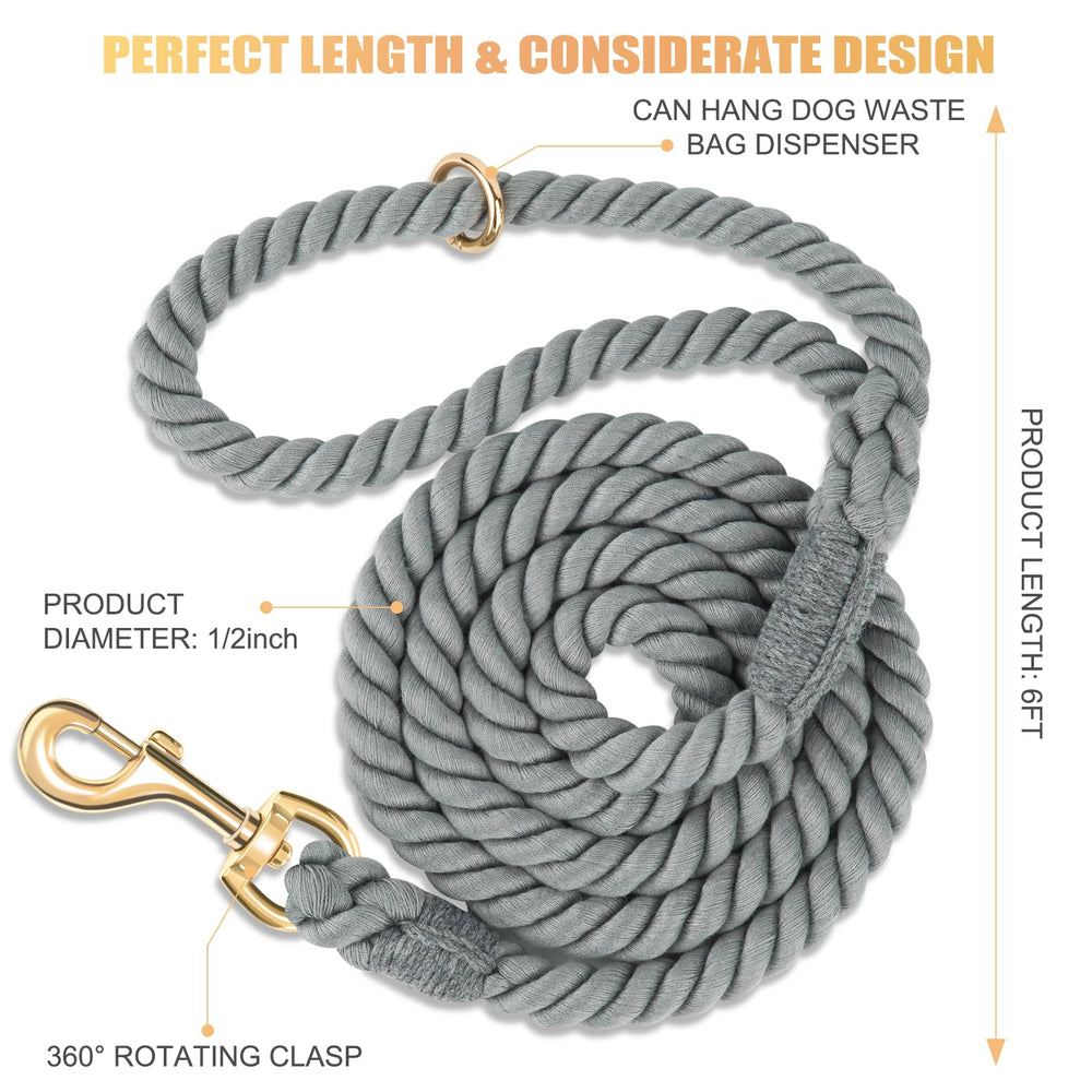 NUGUTIC dog leash 6ft braided cotton in black for everyday walks