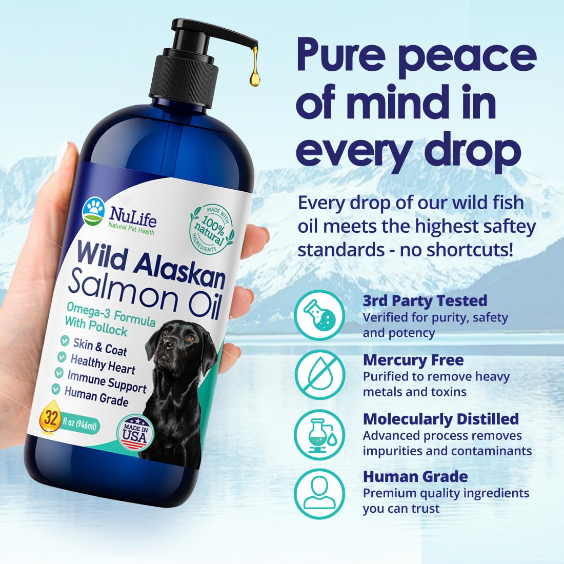 NuLife EPA/DHA graphic emphasizes omega fatty acids supporting joints and heart.