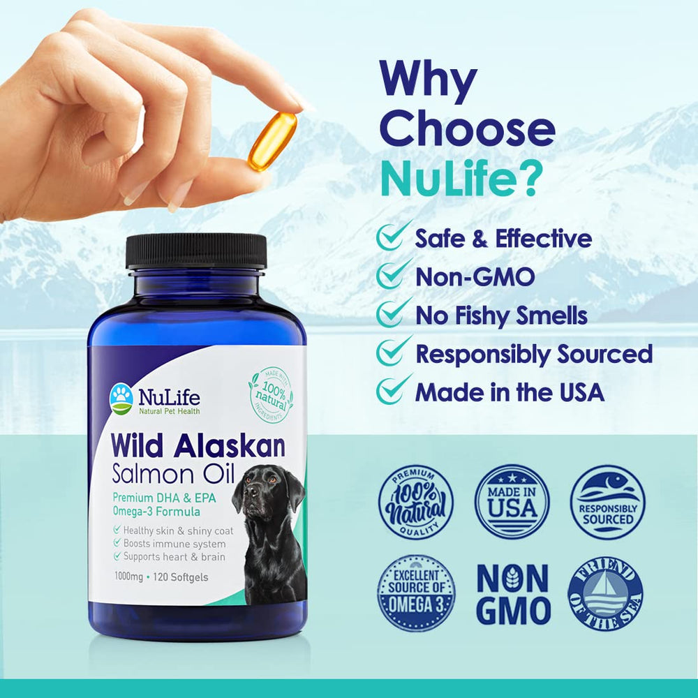 NuLife ingredients closeup highlights wild Alaskan salmon and vitamins
