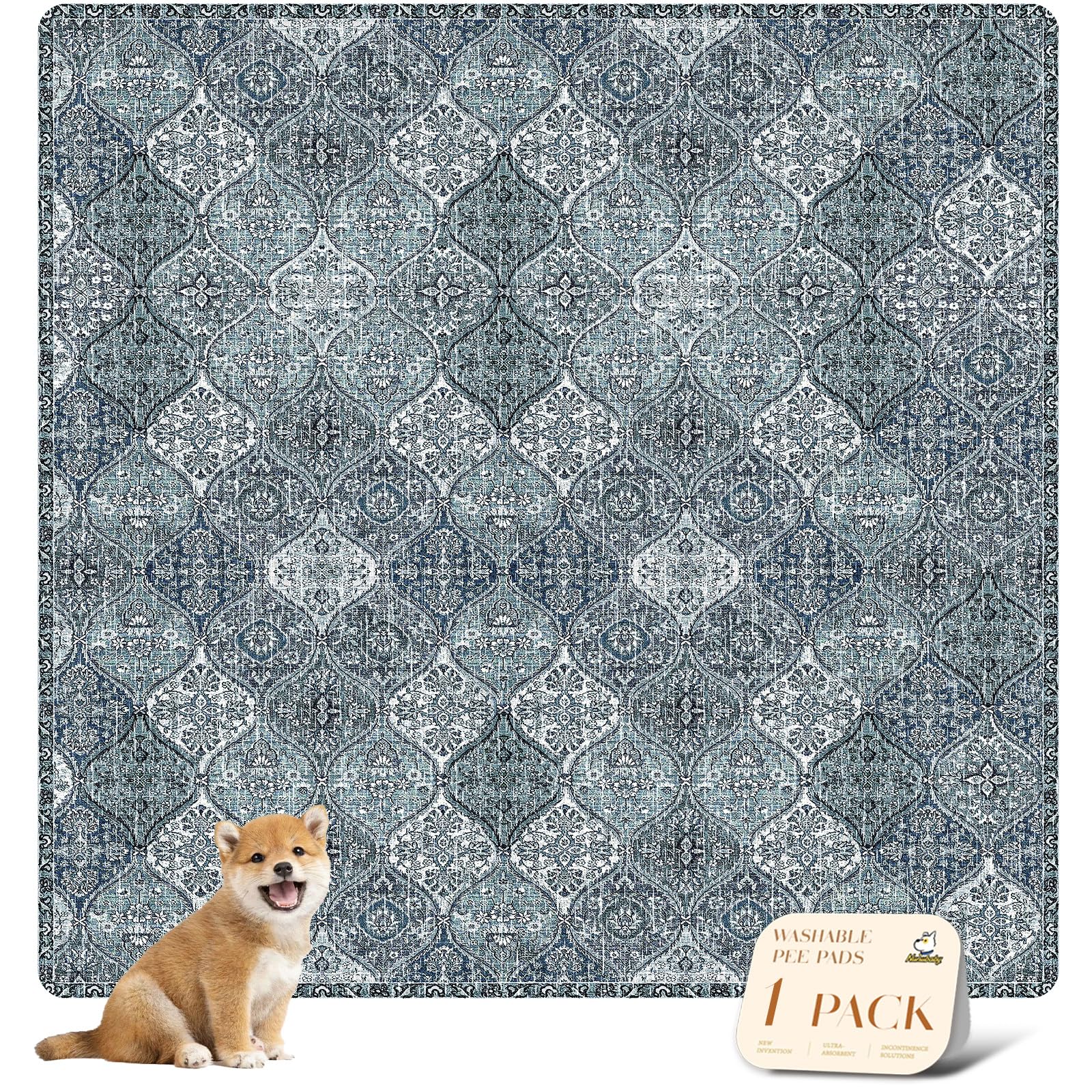 nunubaby washable pee pad blue-multi style protects floors with stylish design.