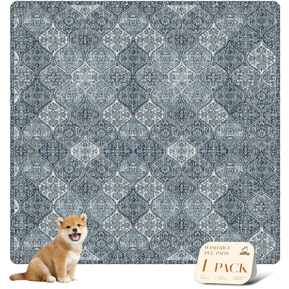 nunubaby washable pee pad blue-multi style protects floors with stylish design.