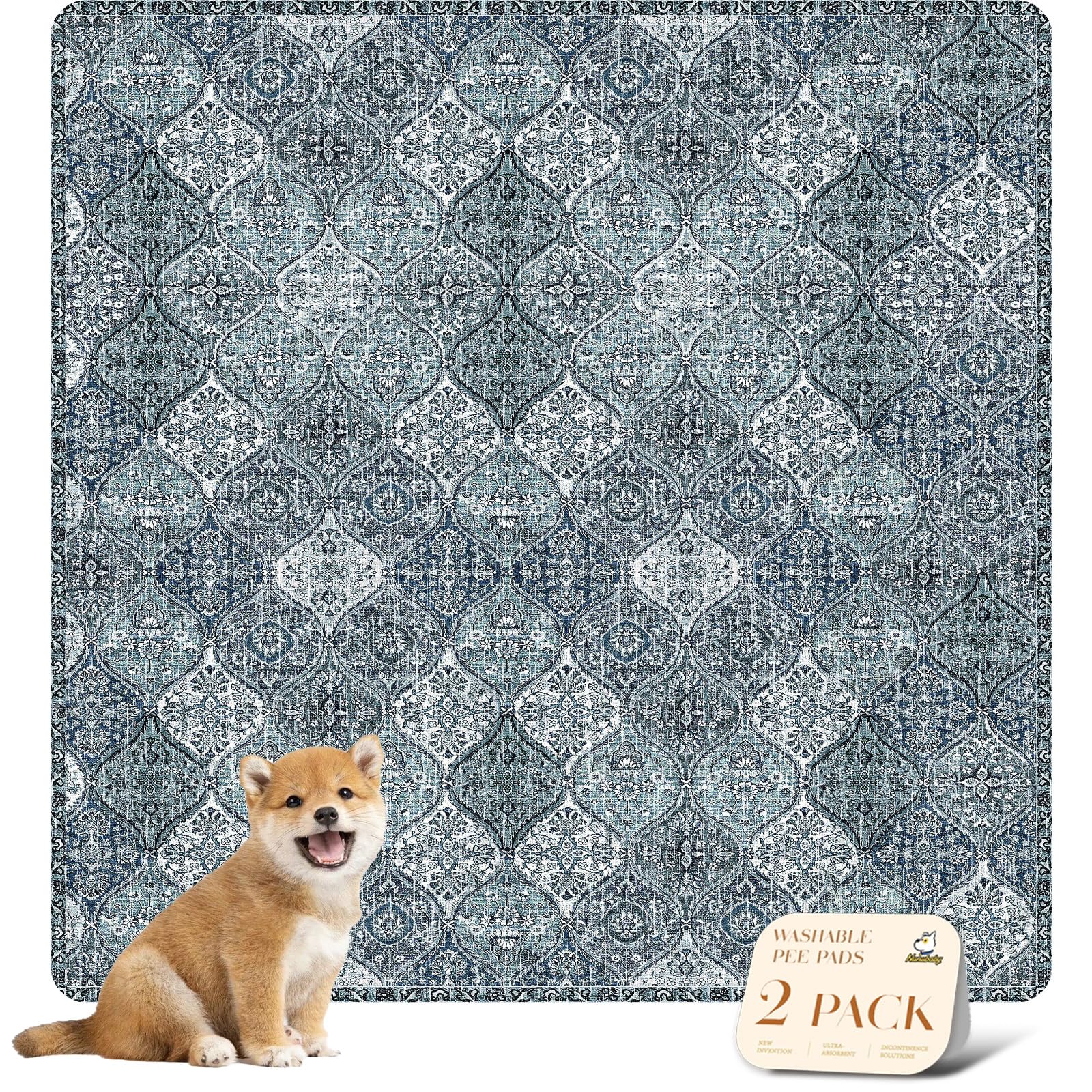 nunubaby washable pee pad blue pattern shows stylish, absorbent crate training protection.