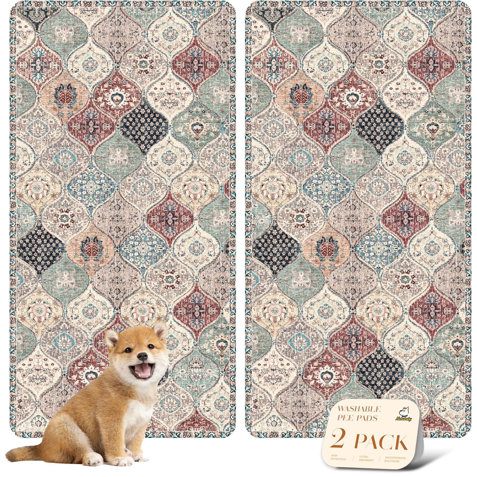 nunubaby washable pee pad dark red multi protects floors while adding style.