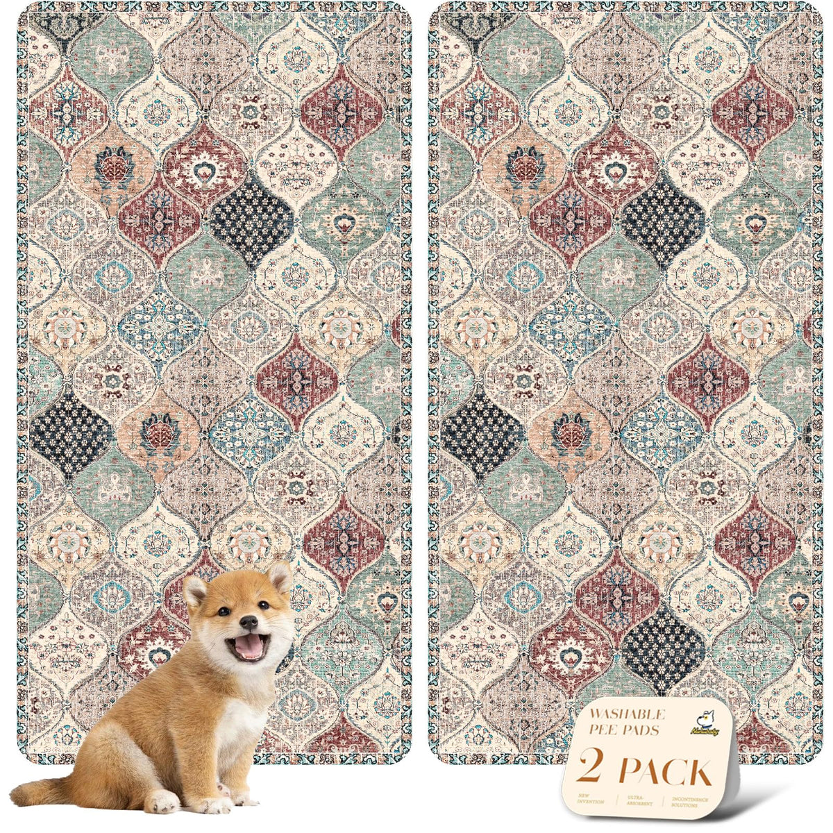 nunubaby washable pee pad dark red multi protects floors while adding style.
