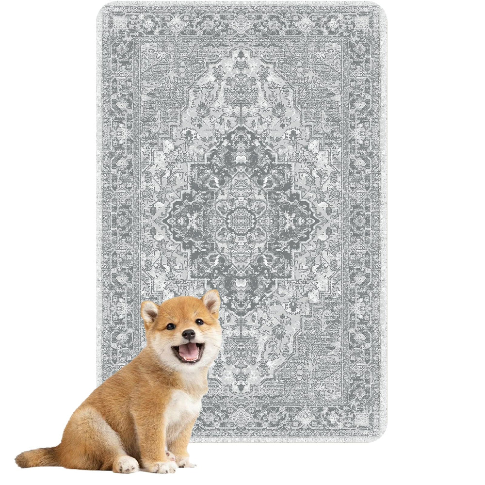 nunubaby washable pee pad gray-geo top view protects floors with style.