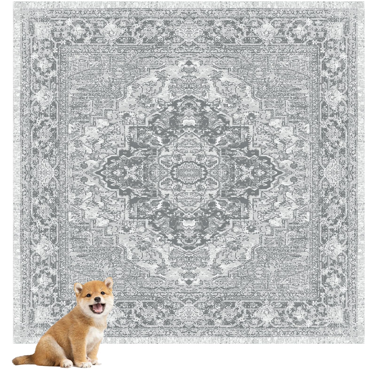 Nunubaby washable pee pad gray geo front view offers stylish floor protection and easy use.