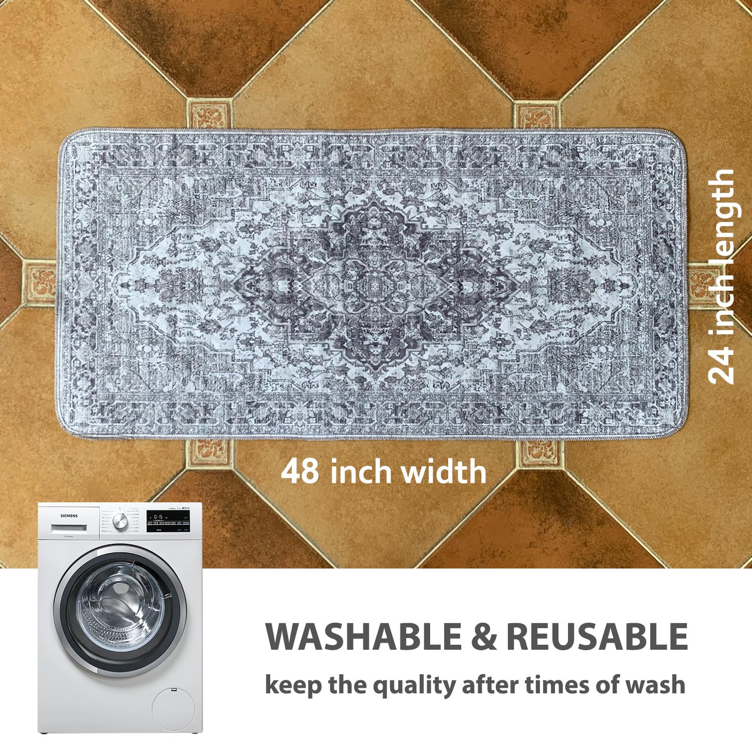 nunubaby washable pee pad non slip back gray-geo 24x48 provides stable placement