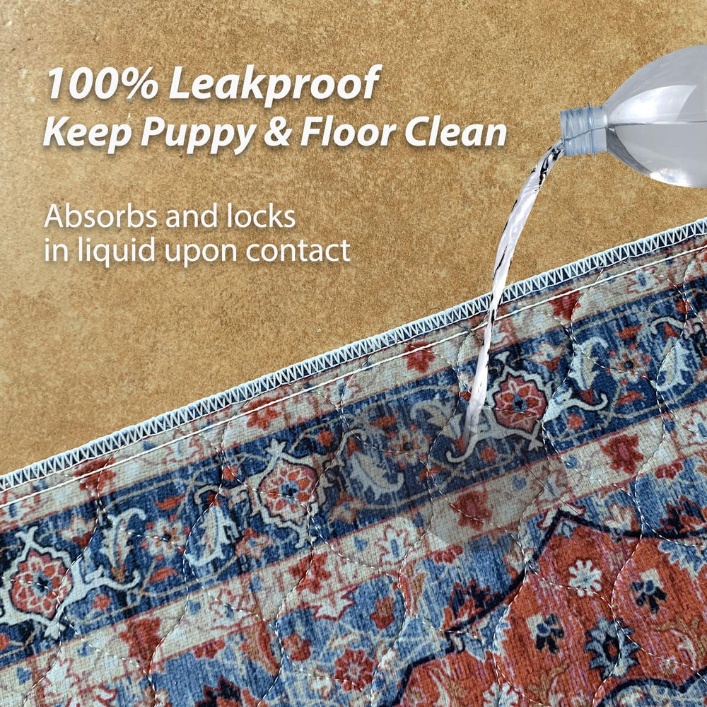 Nunubaby red floral pee pad used as crate mat offering a cozy non-slip surface