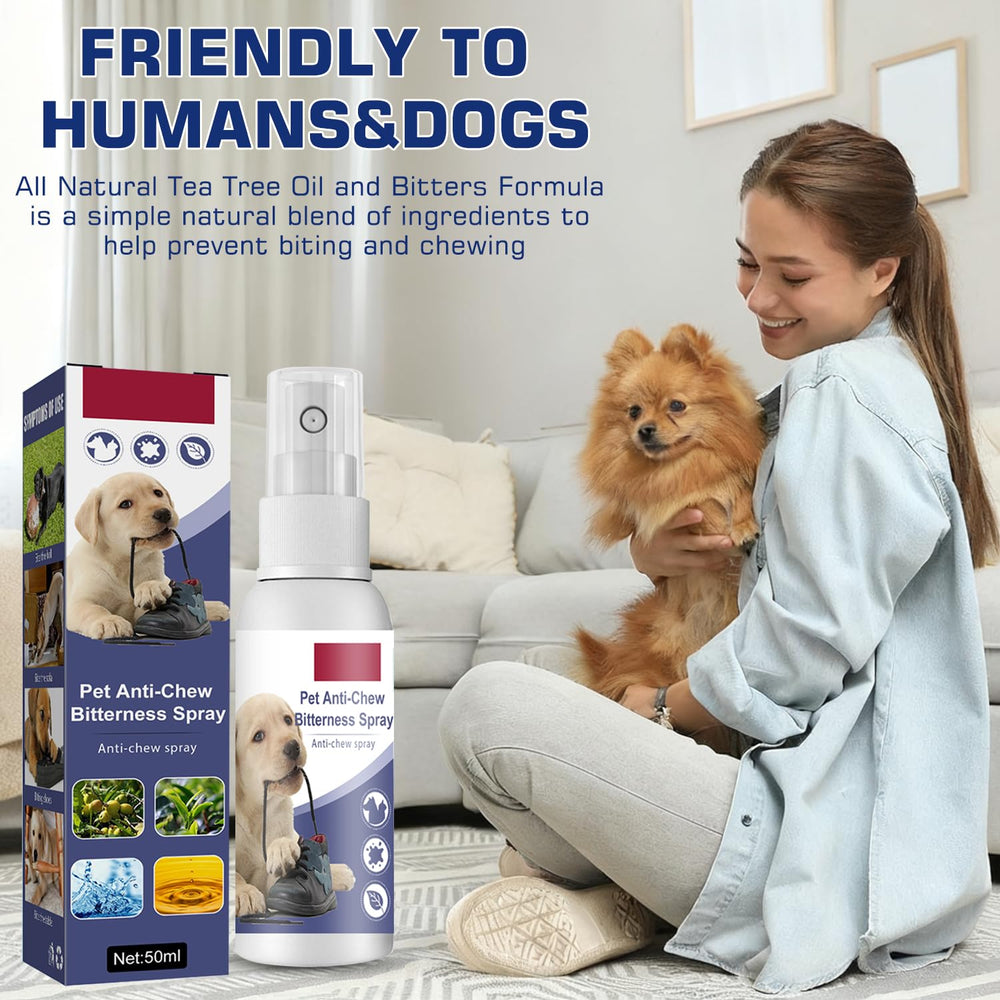 Nupec Anti-Chew Spray training scene emphasizes gentle deterrence for better habits