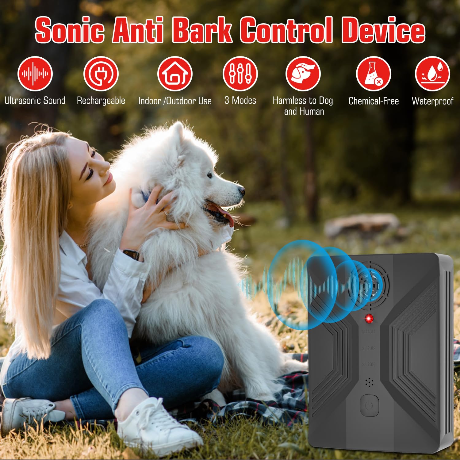Nupec bark deterrent showing three usable modes for different dogs.