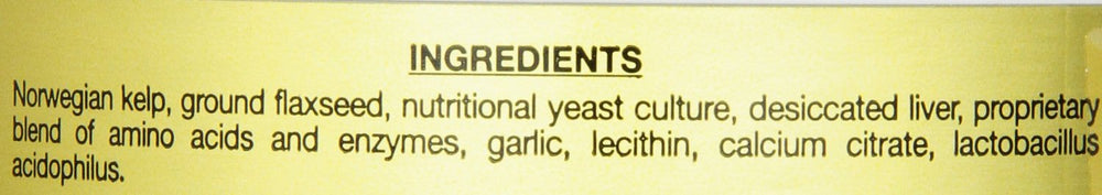 Nupro flaxseed kelp and yeast ingredients close-up for healthy coat support.