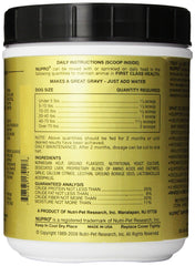 Nupro dog supplement jar label highlights natural ingredients.