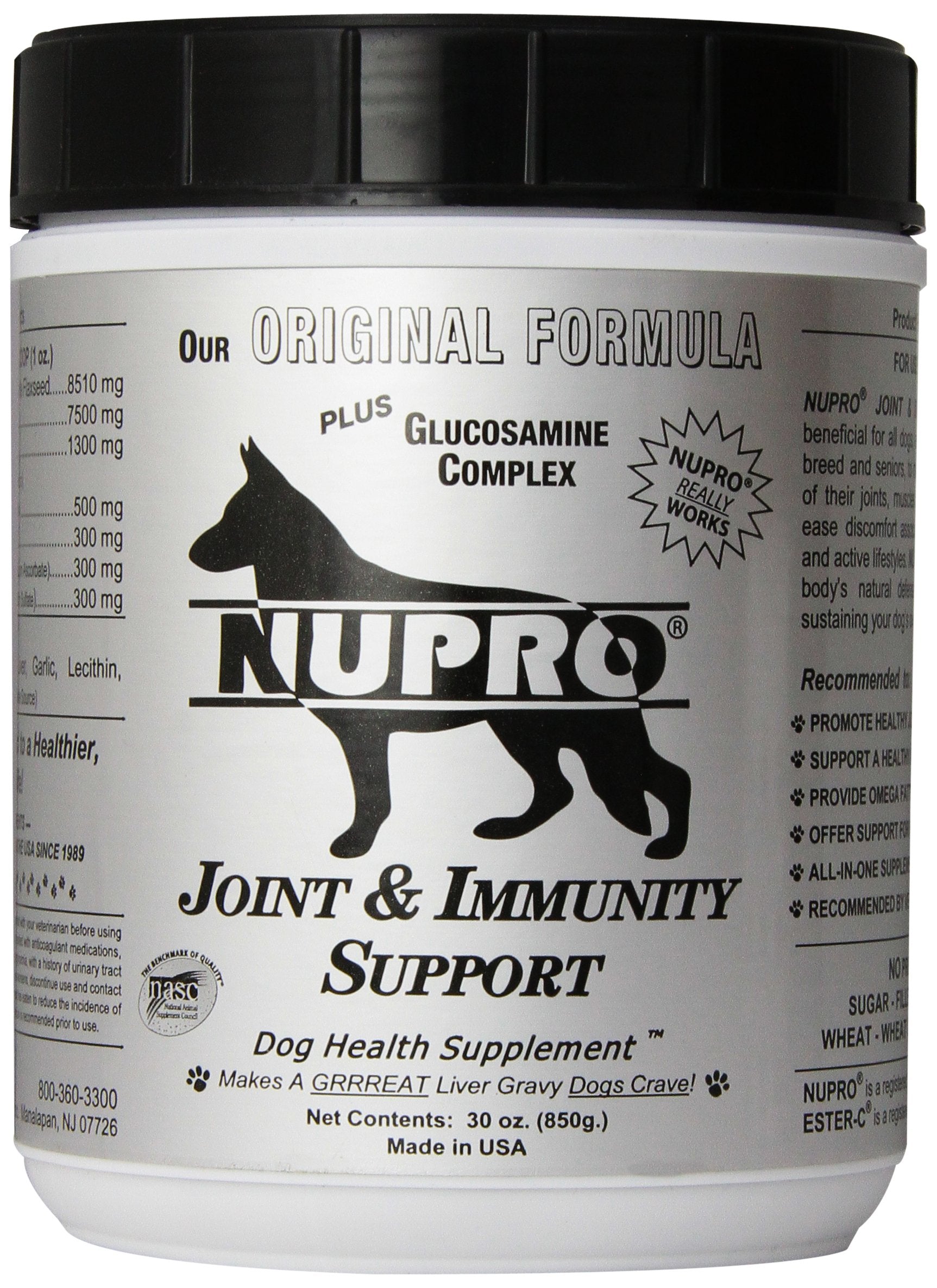Nupro Joint Support 30oz bottle label highlights all-natural joint comfort formula