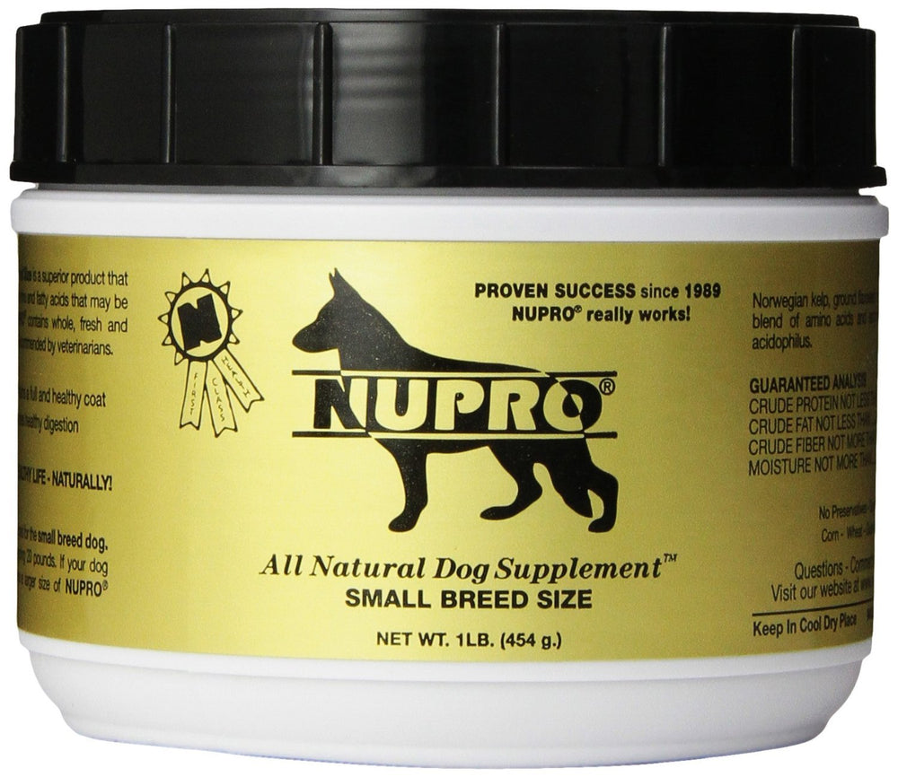 Nupro Nutri-Pet small-breed bottle image highlighting joint-support formula.